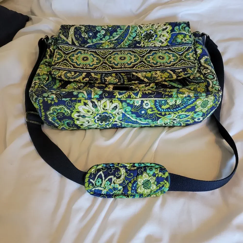 Vera Bradley Large Briefcase Computer Crossbody Bag Rhythm & Blues Pattern 16x11
